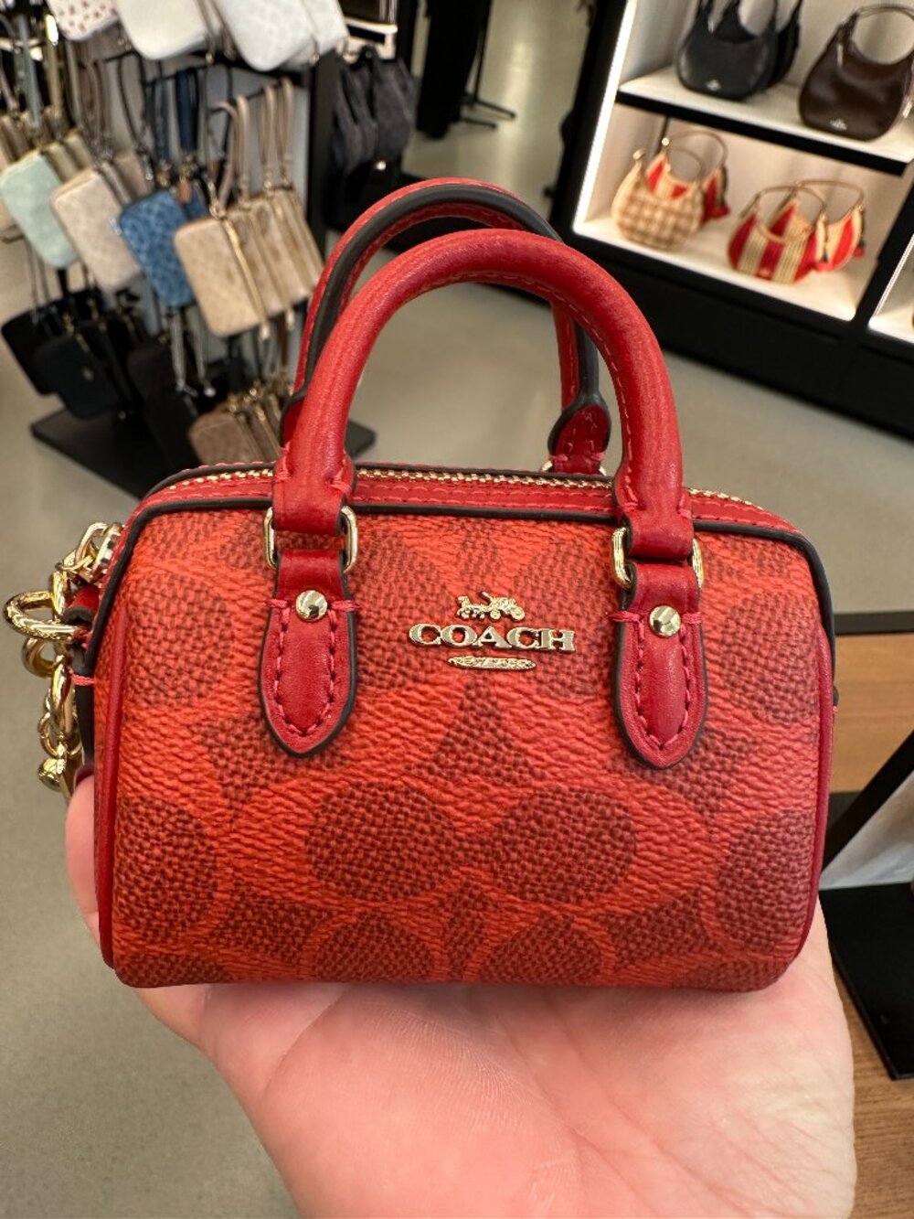 NWT! Coach CX068 Mini Rowan Satchel Bag Charm In Signature Canvas Crimson/Gold